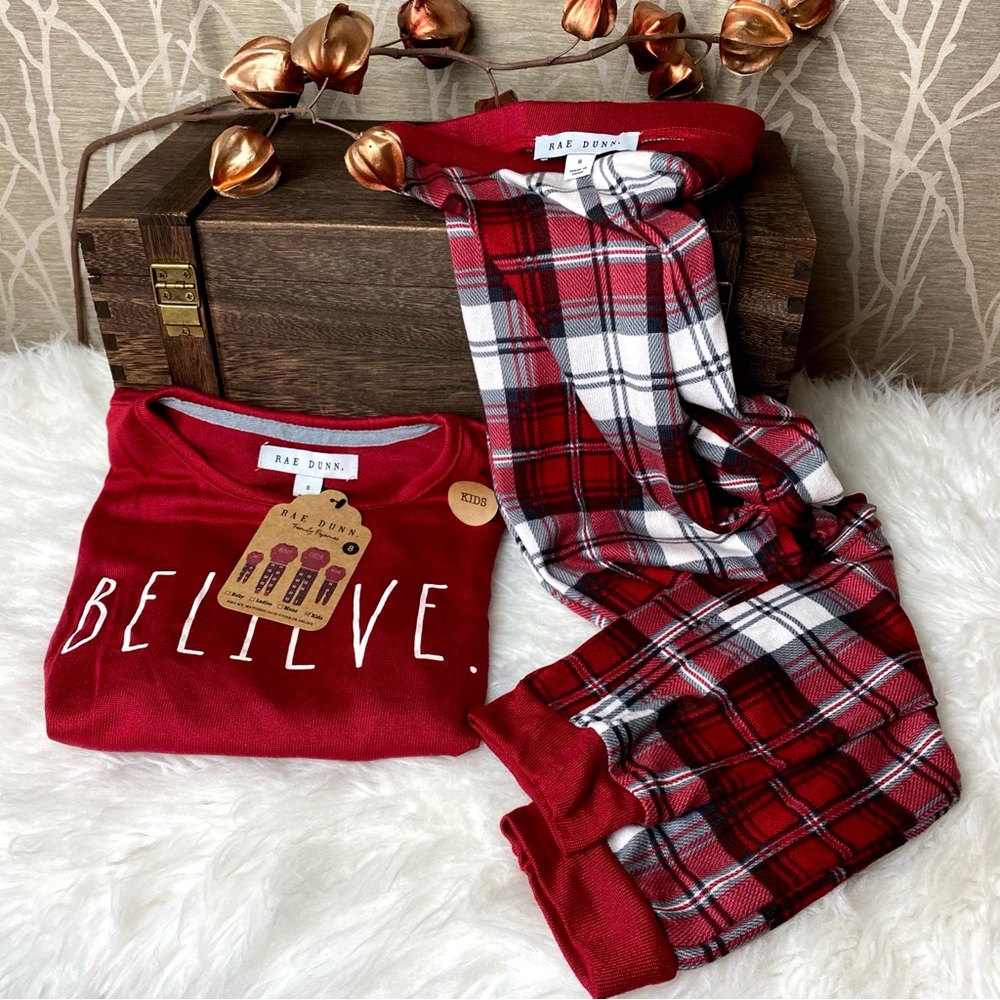 Rae Dunn Farmhouse Christmas Xmas Holiday Kids Pajamas size 8Y new girls boys